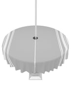 Queenker Outdoor Tablecloth With Umbrella Hole, Farmhouse Gray White Stripe Round Tables Waterproof Tabletop Collection For Pati
