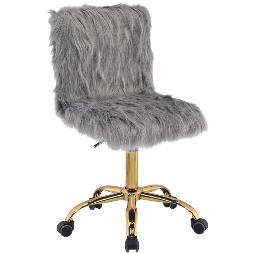 Acme Arundell Office Chair in Gray Faux Fur & Gold Finish