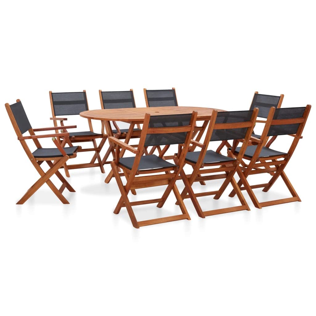 vidaXL Patio Dining Set 9 Piece, Outdoor Furniture Set with 8 Folding Chairs and 1 Table, Kitchen Set, Solid Wood Eucalyptus and Textilene