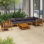 vidaXL Solid Acacia Wood Patio Lounge Set 7 Piece with Cushion Outdoor Garden Terrace Wooden Modular Sofa Seating Seat Sitting Chair Furniture