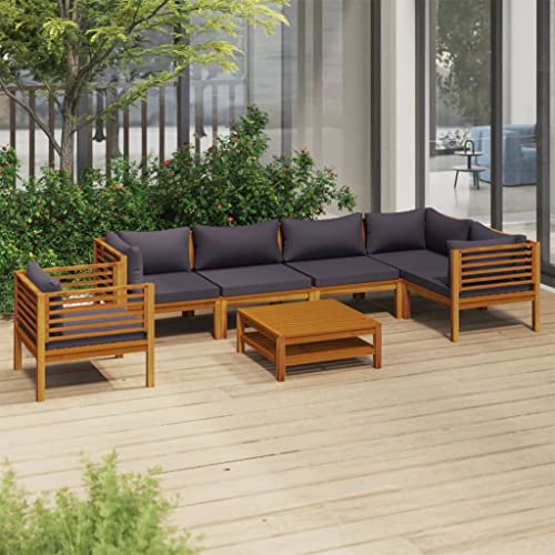 vidaXL Solid Acacia Wood Patio Lounge Set 7 Piece with Cushion Outdoor Garden Terrace Wooden Modular Sofa Seating Seat Sitting Chair Furniture