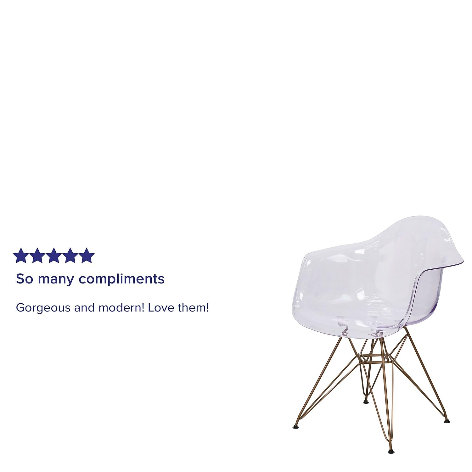 Flash Furniture Allure Series Transparent Side Chair with Gold Base