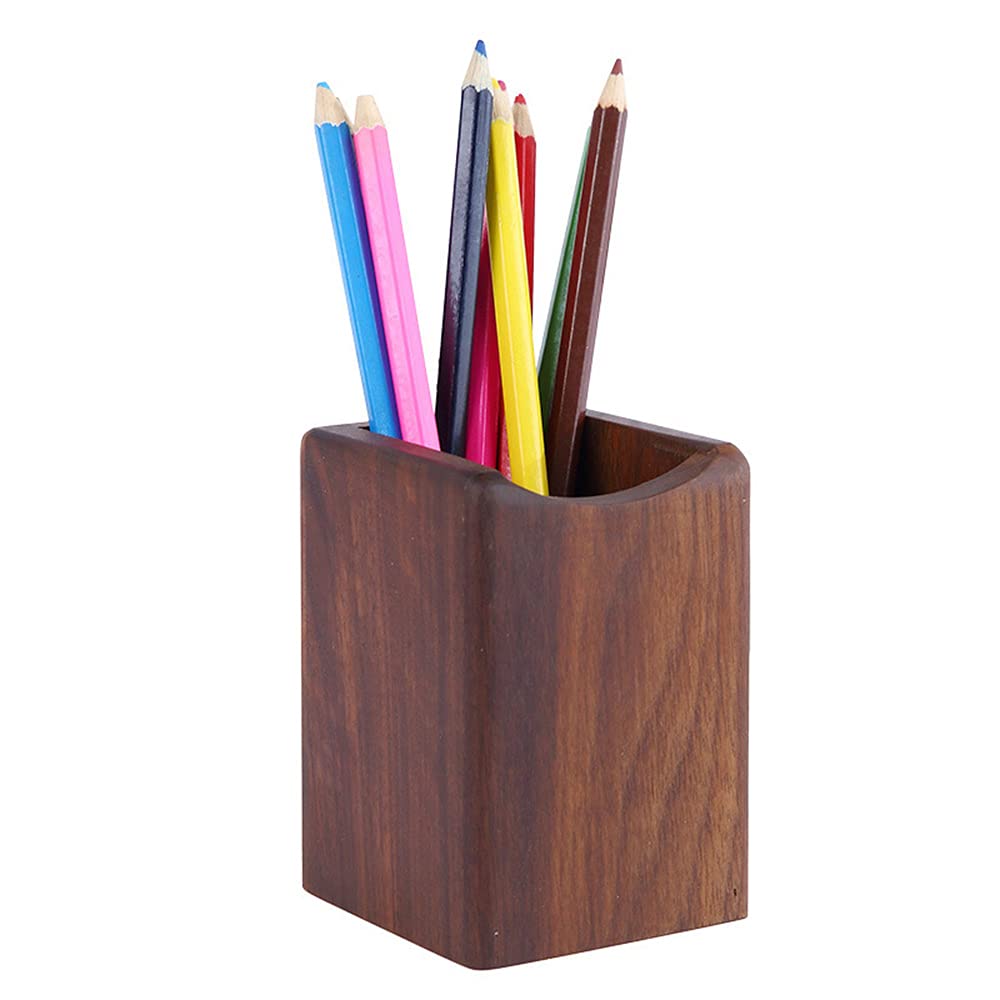 Armiya Pen Organizer Wooden Pencil Holder For Desk Office Organizer Natural Wood Pen Holder Storage Box Home Supplies (Black Wal