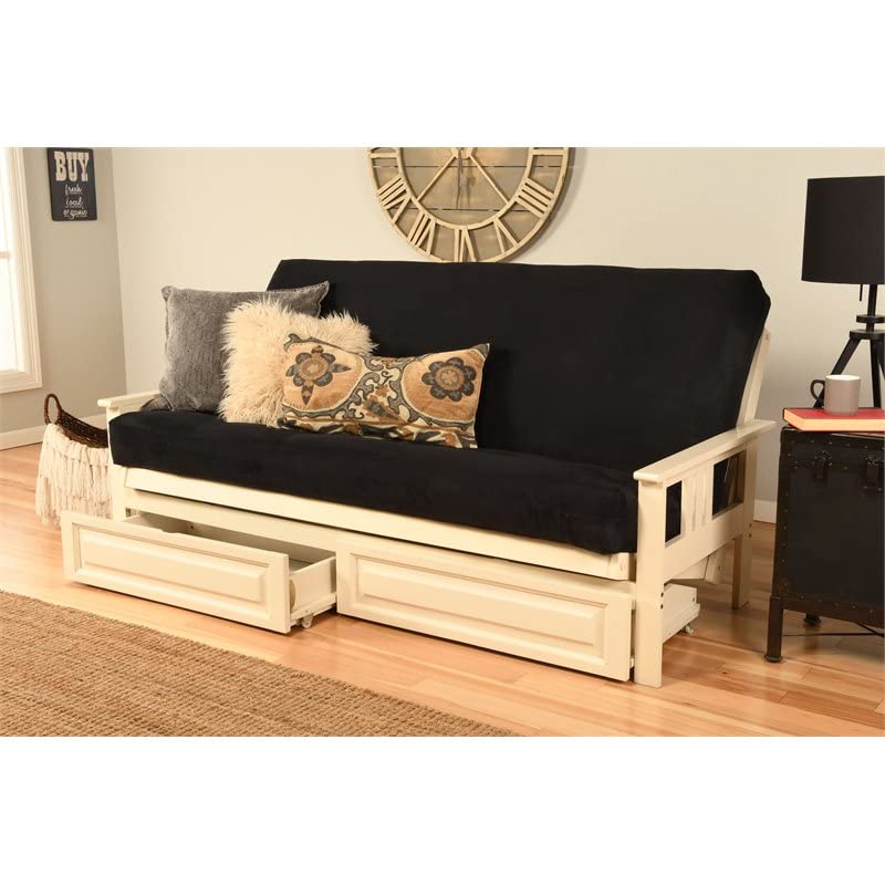 Kodiak Furniture Monterey Antique White Storage Sofa with Suede Black Mattress