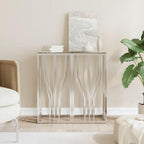 vidaXL Silver Stainless Steel and Tempered Glass Console Table - Modern Entryway/Couch/Sofa Side Table for Living Room, Bedroom, Hallway - Easy Assembly