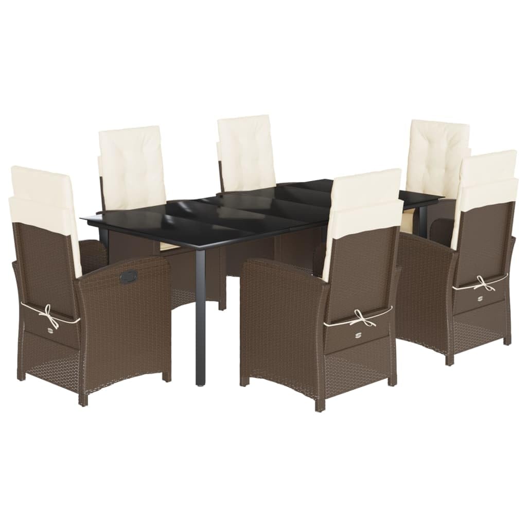 vidaXL Garden Dining Group 7 Pieces Brown Artificial Rattan