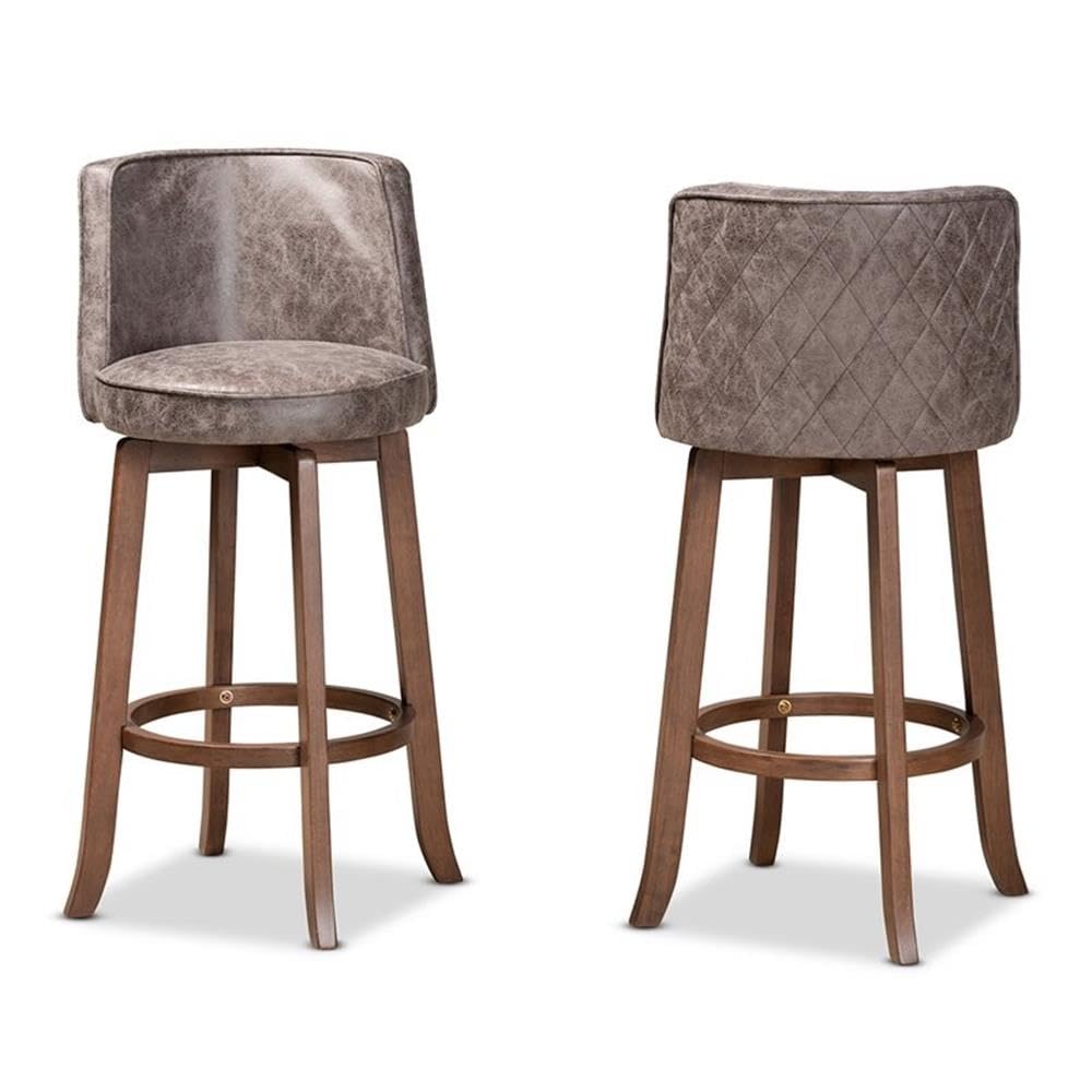 Baxton Studio Adams Modern Transitional Distressed Grey Fabric Upholstered and Walnut Brown Finished Wood 2-Piece Bar Stool Set