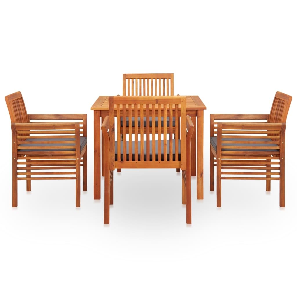vidaXL 5-Piece Patio Dining Set with Padded Cushions in Dark Grey ?Constructed of Solid Acacia Wood with Oil Finish ?Square Table with Slatted Design ?Perfect for Outdoor Dining