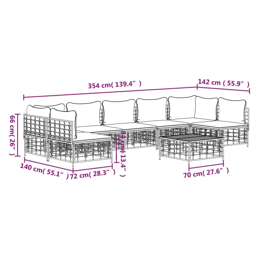 vidaXL Patio Furniture Set 8 Piece, Sectional Sofa with Coffee Table, Wicker Furniture Set with Cushions for Porch Garden, Anthracite Poly Rattan