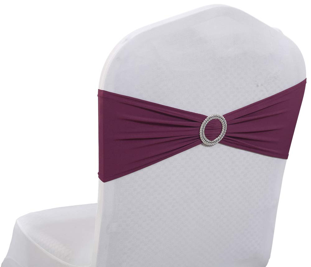Mds Pack Of 10 Spandex Chair Sashes Bow Sash Elastic Chair Bands Ties With Buckle For Wedding And Events Decoration Spandex Slider Sashes Bow - Eggplant