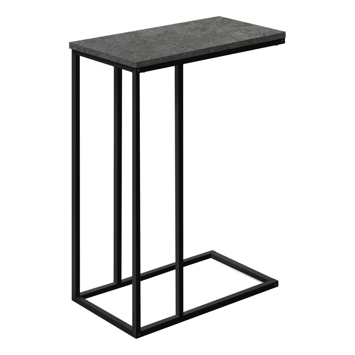 Monarch Specialties 3765 Accent Table, C-shaped, End, Side, Snack, Living Room, Bedroom, Metal, Laminate, Black, Contemporary, Modern Table-25 H/Grey Stone-Look, 15.75' L x 9.45' W x 24' H