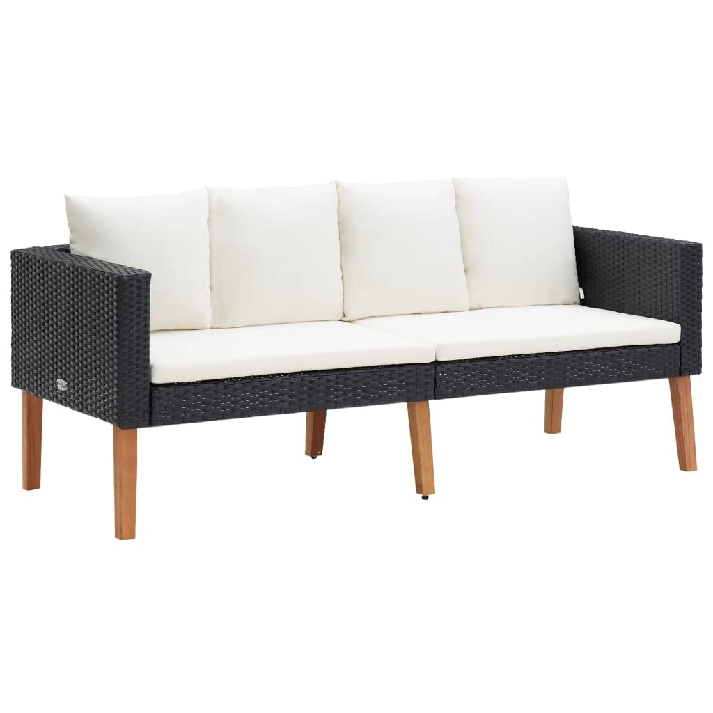 vidaXL Patio Sofa, Loveseat with Cushions, Patio Wicker Furniture, Outdoor Sofa for Backyard Garden Porch, Rustic, PE Rattan Black
