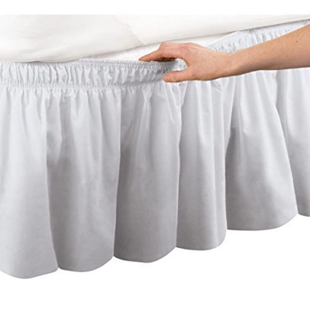 Pleated Three Sides Fabrics Wrap Around Style Egyptian Cotton Elastic 17 Inch Drop Dust Bed Skirt For Twin/Full,Queen,King Size