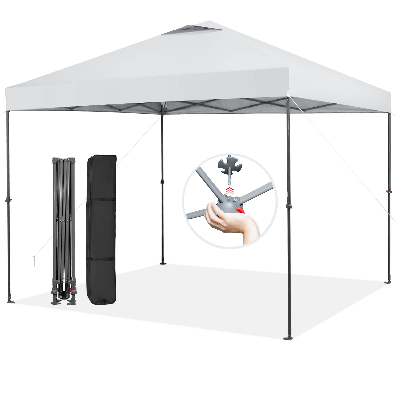 Tangkula 10X10 Ft Pop Up Canopy, Easy Set-Up Instant Tent With Center Lock, Carry Bag, Rotatable Feet, 8 Stakes, 4 Ropes, Outdoo