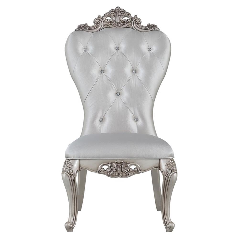 Acme Gorsedd Upholstered Tufted Side Chair in Cream and Golden Ivory Set of 2