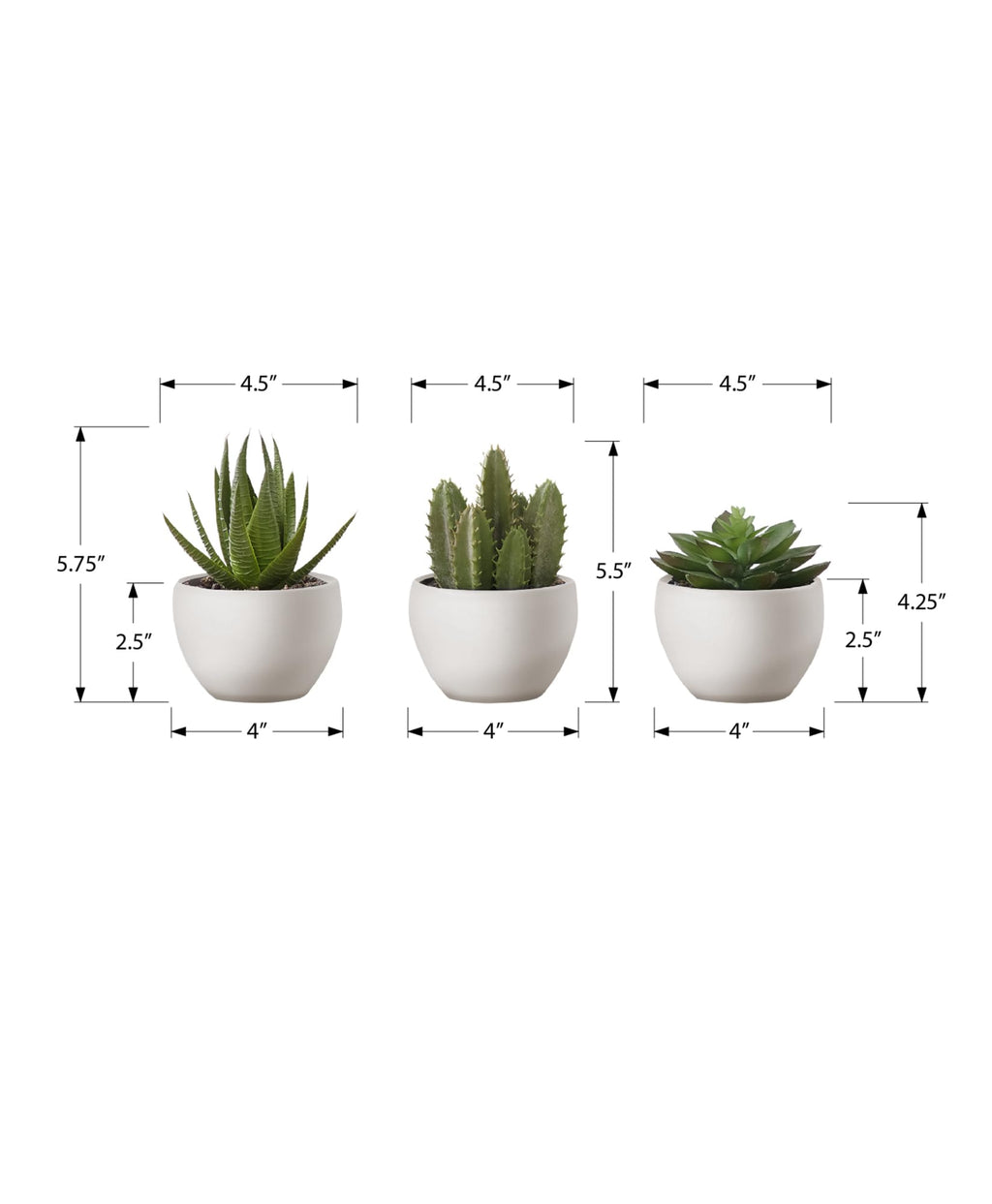Monarch Specialties I 9555 Artificial Plant, 6' Tall, Succulent, Set of 3, Green Plants, White Pots