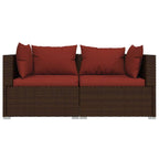vidaXL Poly Rattan Patio Loveseat with Cushions - 2-Seater Outdoor Lounge Set in Brown and Cinnamon Red - Fabric Cushions
