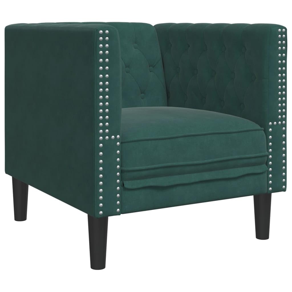 vidaXL Chesterfield Sofa Chair - Dark Green Velvet Upholstered Armchair with Sturdy Legs for Living Room - 28"x29.3"x27.8"