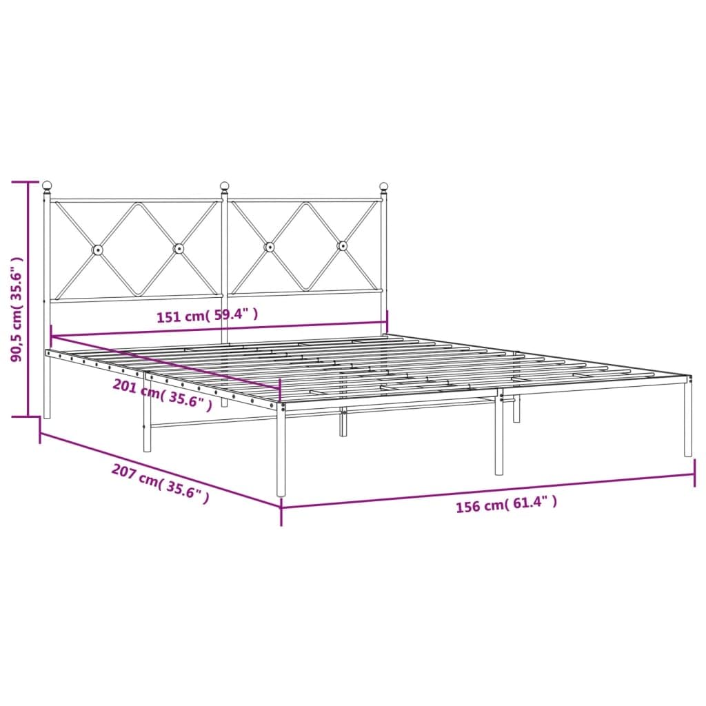 vidaXL Metal Double Bed Frame with Headboard - Black Steel, 81.5"x61.4"x35.6" for Mattress 59.1"x78.7" - Modern Bedroom Furniture