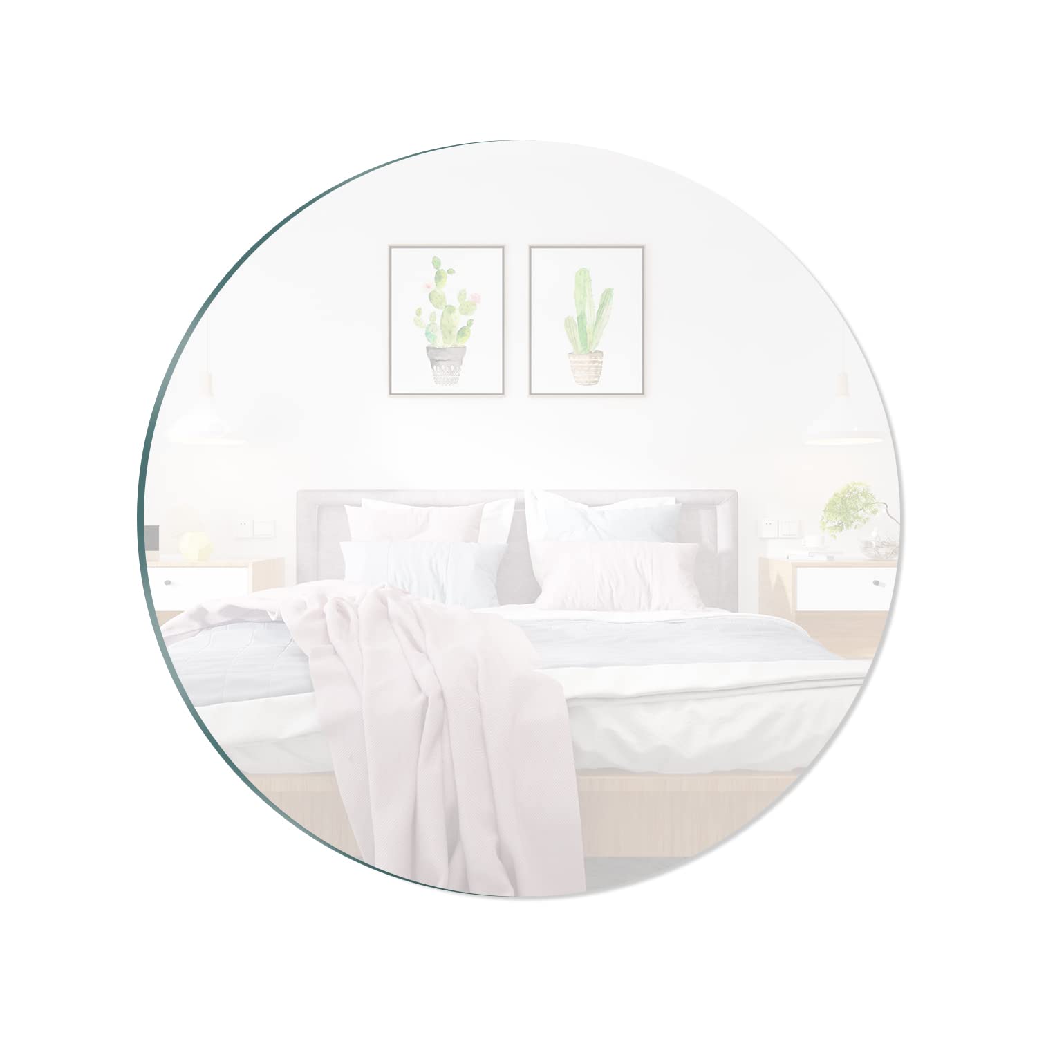 QEEYON 12 Circle Mirror Round Glass Mirror Self Adhesive Mirror HD Large Makeup Mirror Frameless Decoration Wall Mirror for Ba
