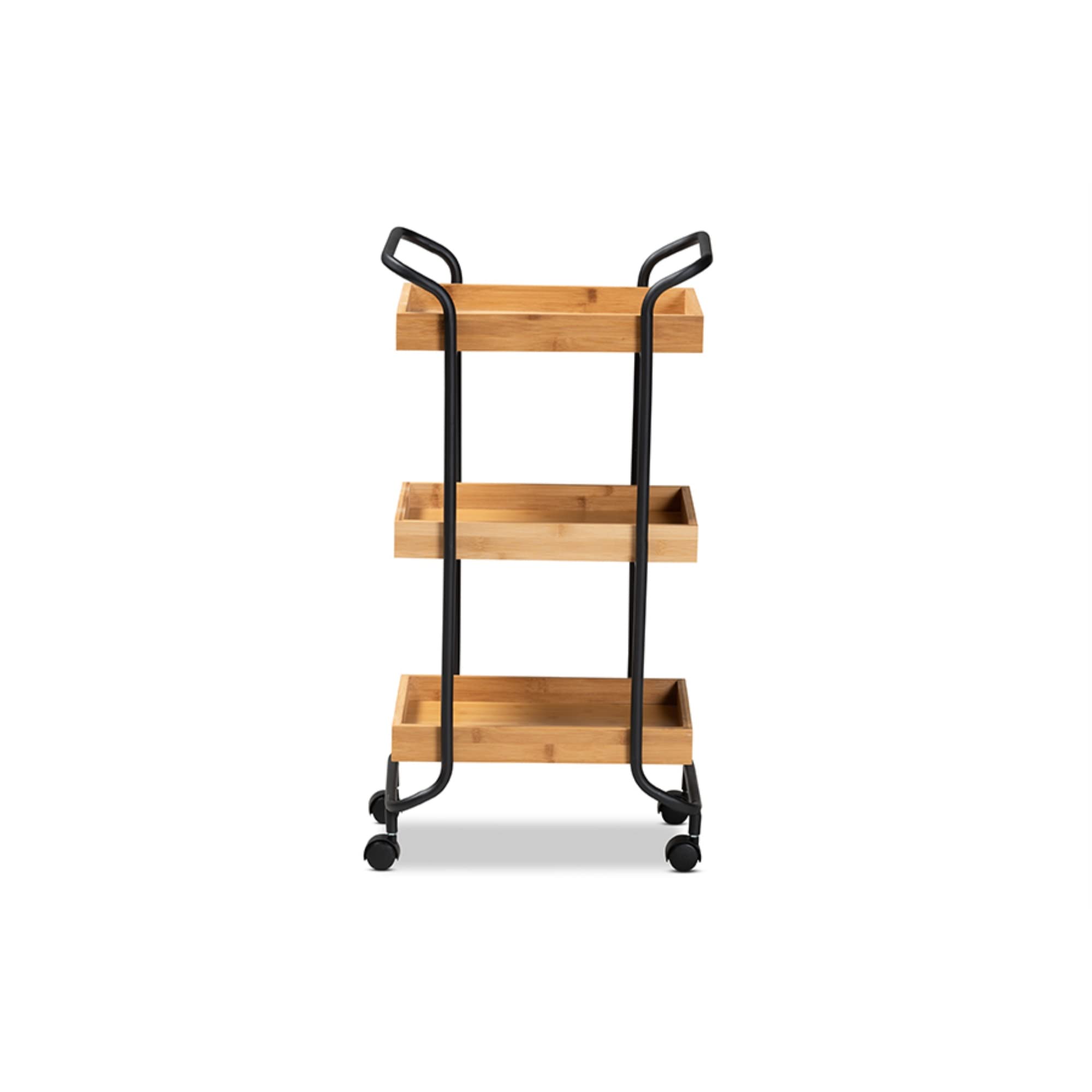Baxton Studio Baxter Modern Brown Wood and Black Metal 3-Tier Kitchen Cart