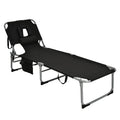 Gymax Tanning Chair, Folding Beach Lounger With Face Arm Hole, Adjustable Backrest, Side Pocket, Pillow & Carry Handle, Outside Sunbathing Lounge Chair For Patio, Poolside, Lawn (1, Black)