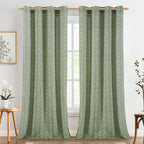Jinchan Boho Curtains Linen Blend Curtains For Living Room Farmhouse Sage Green Curtains 90 Inches Long For Bedroom Semi Sheer Striped Printed Light Filtering Grommet Curtains 2 Panels Set