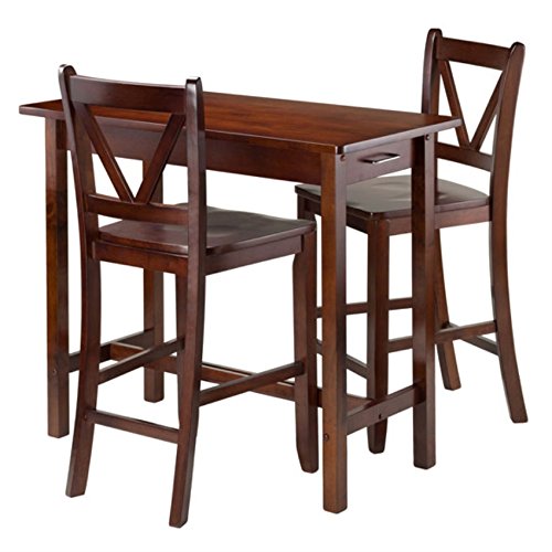 Ergode Sally 3-Piece Kitchen Island Table Set | 2 Drawers | Saddle Seat Stools | Space-Saving & Stylish | (94364-VV)