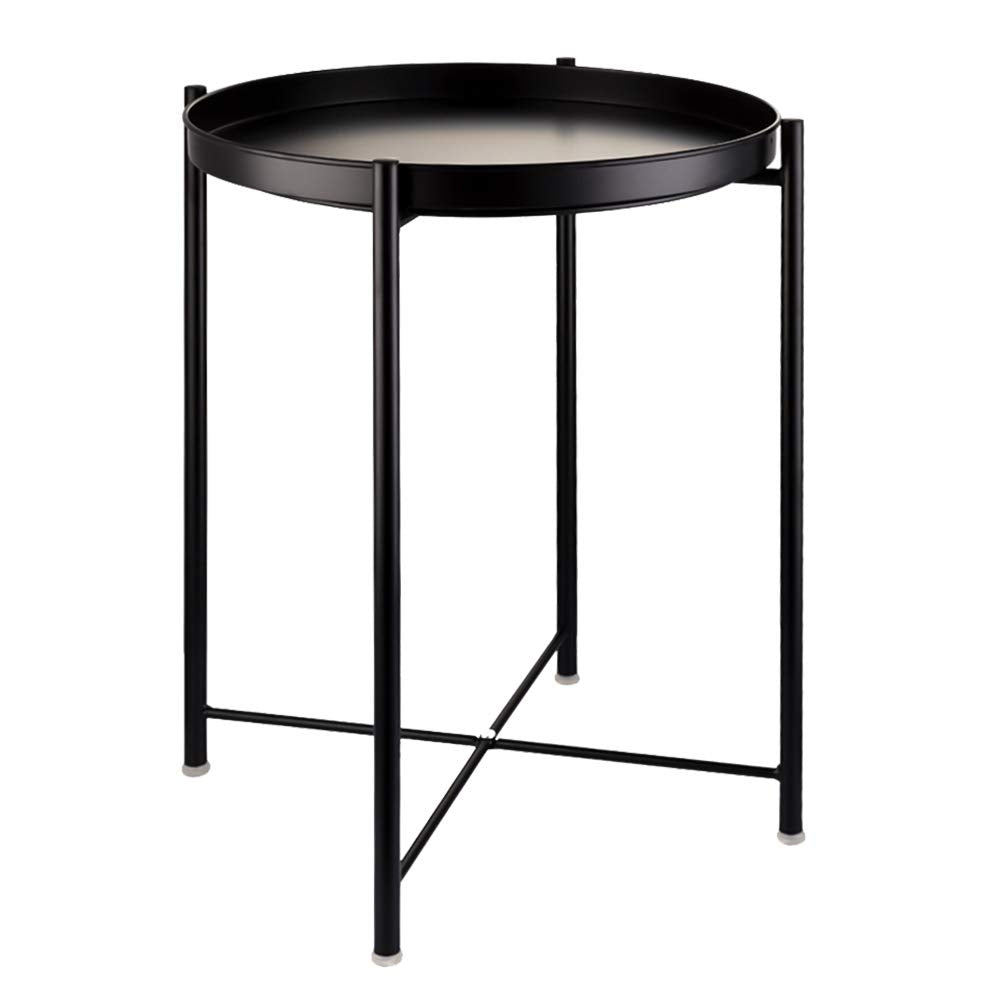 EKNITEY Sofa Side End Table, Folding Metal Waterproof Small Coffee Table with Removable Tray for Living Room Bedroom Balcony and