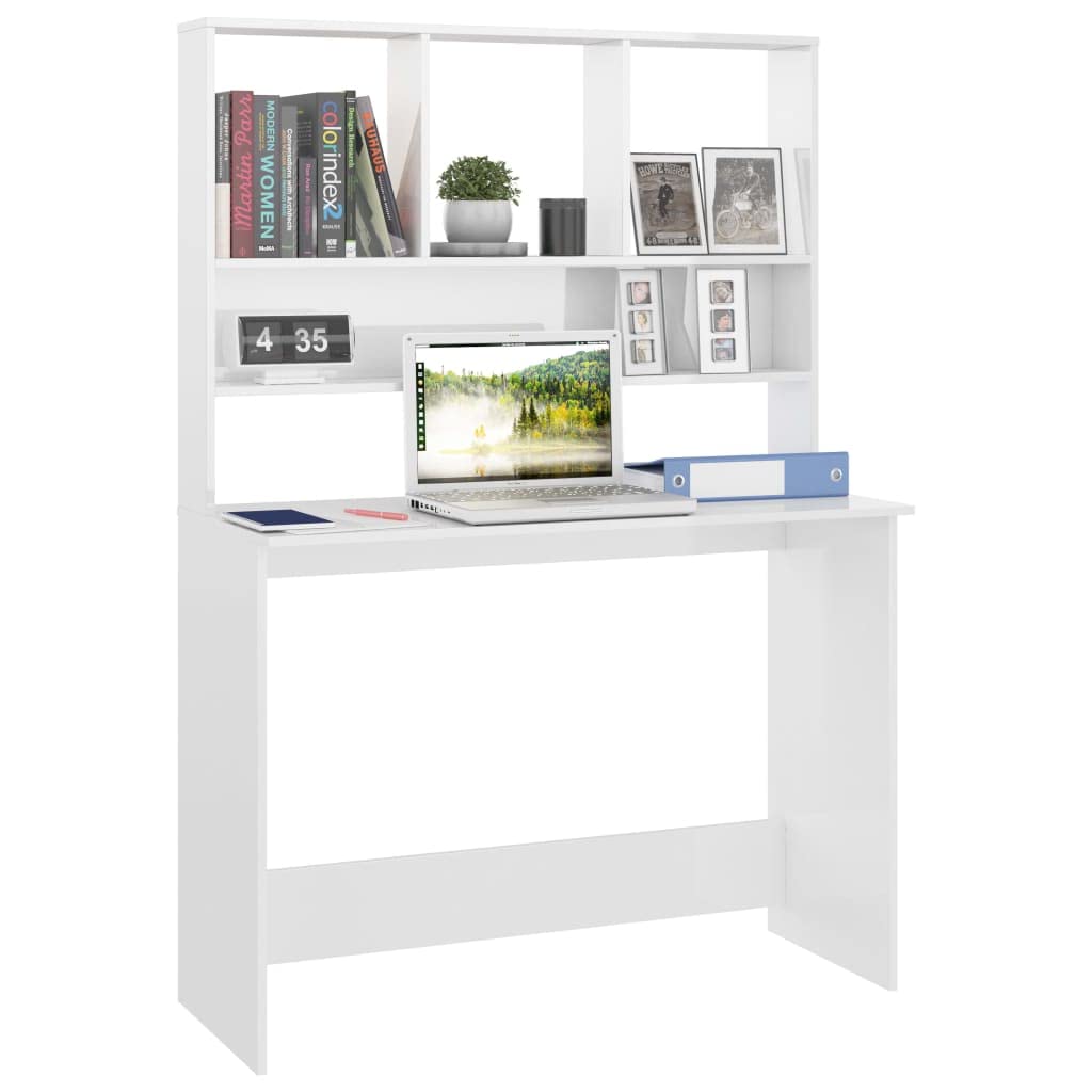 vidaXL Desk Home Office Computer Desk Storage High Gloss White Engineered Wood