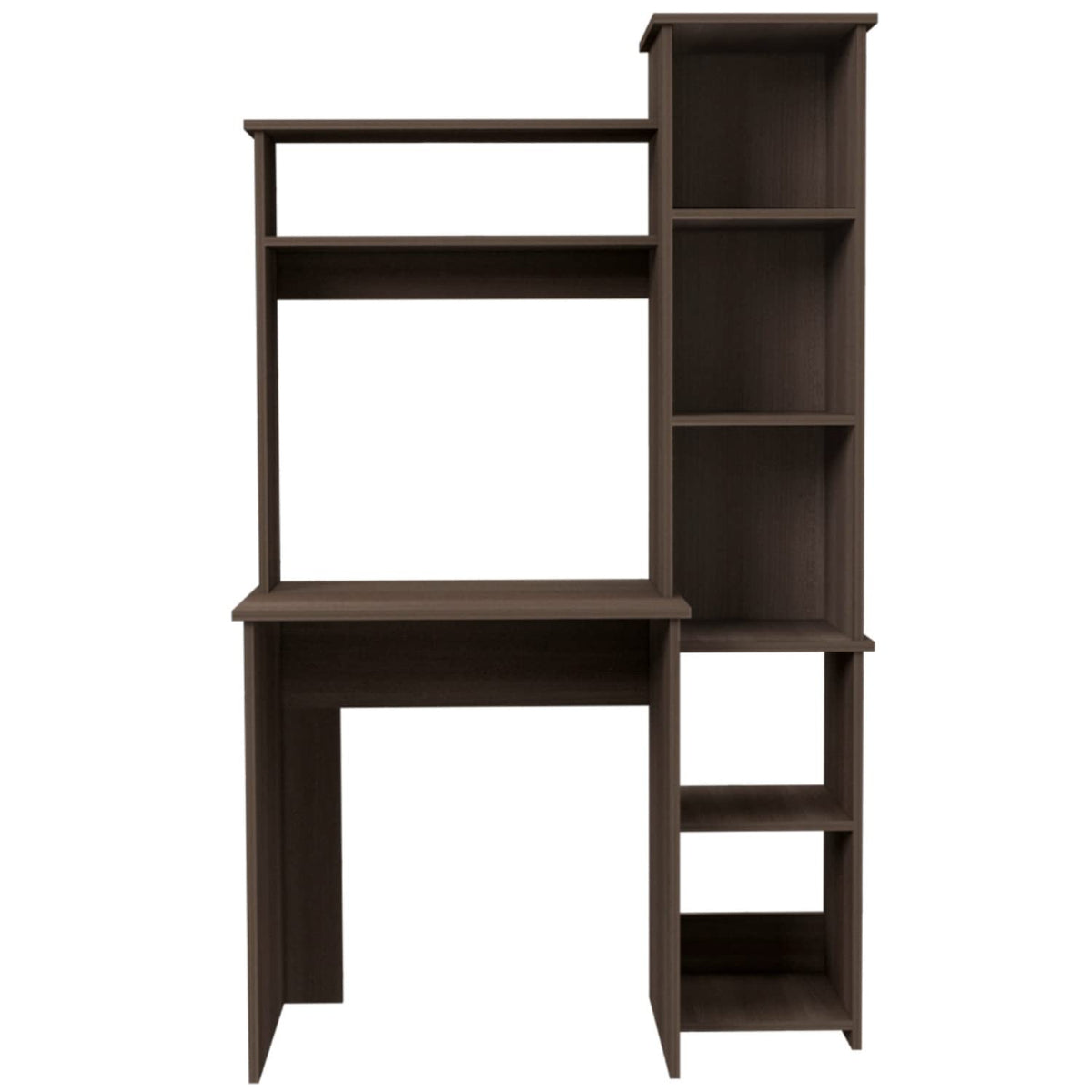 Aramis Ergonomically Designed Desk with Five Shelves, Two Superior Shelves - Smokey Oak