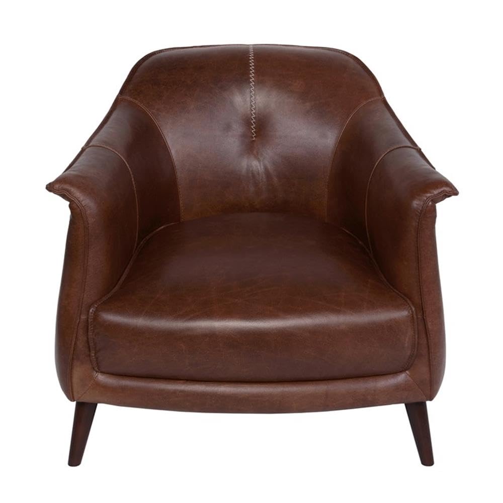 Kosas Home Martel Transitional Leather & Wood Club Chair in Brown
