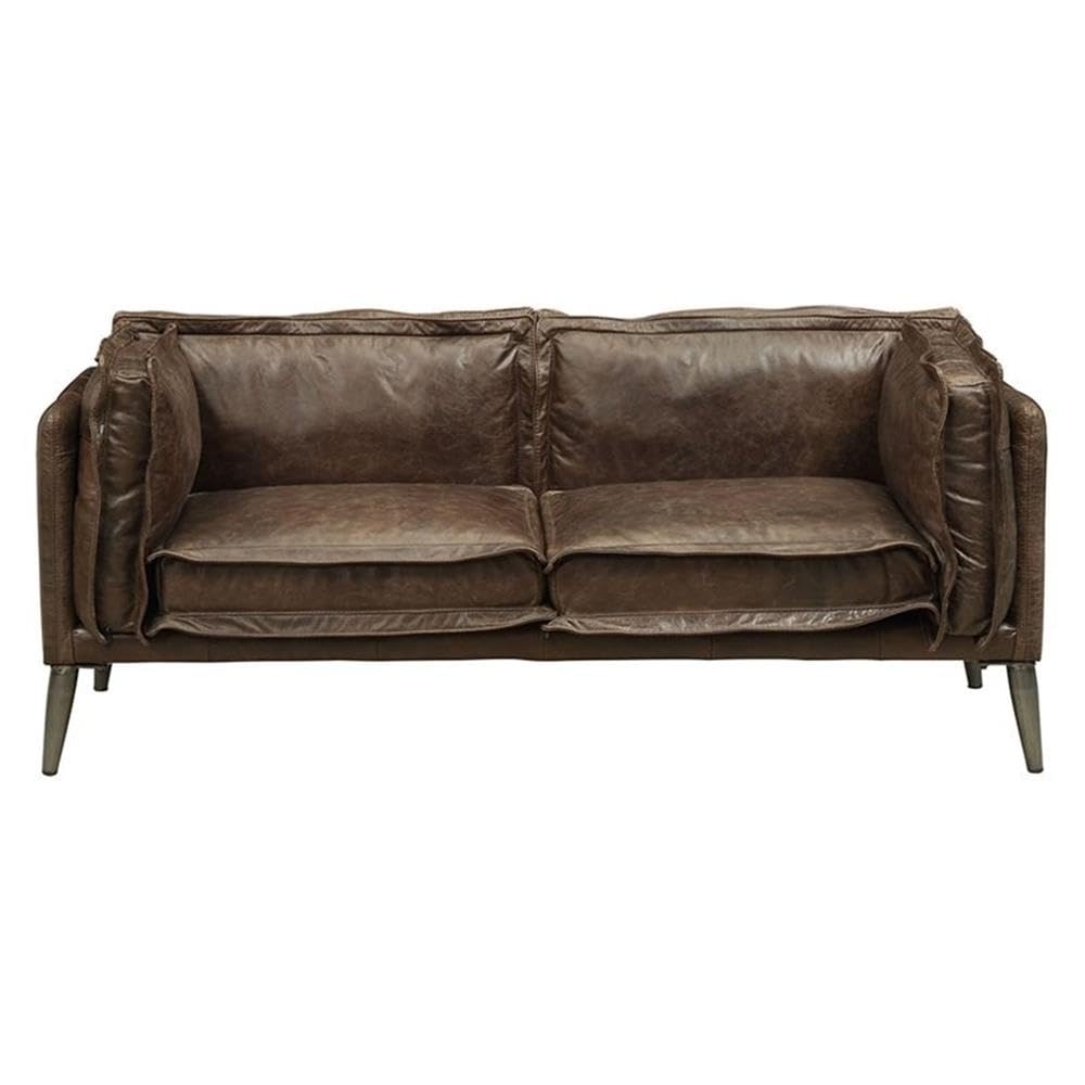 Acme Porchester Leather Loveseat in Distress Chocolate