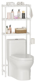 Over The Toilet Shelf,3-Tier Adjustable Freestanding Metal Bathroom Organizer Shelves with Toilet Paper Holder & Hooks,Space-Sav
