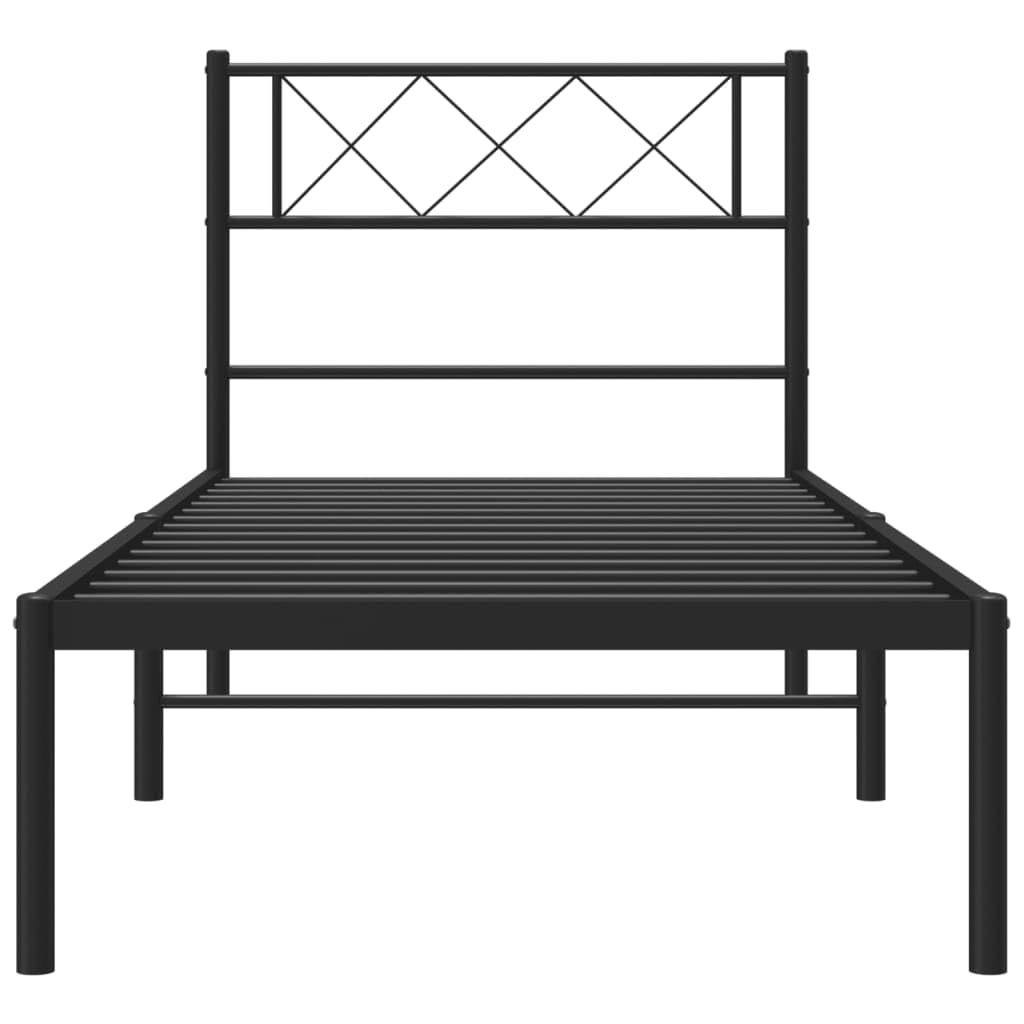 vidaXL 12'' Twin Metal Bed Frames with Headboard, Platform Bed Frame with Strong Metal Slats Support, Under Bed Storage, Noise Free, Black, Without Mattress