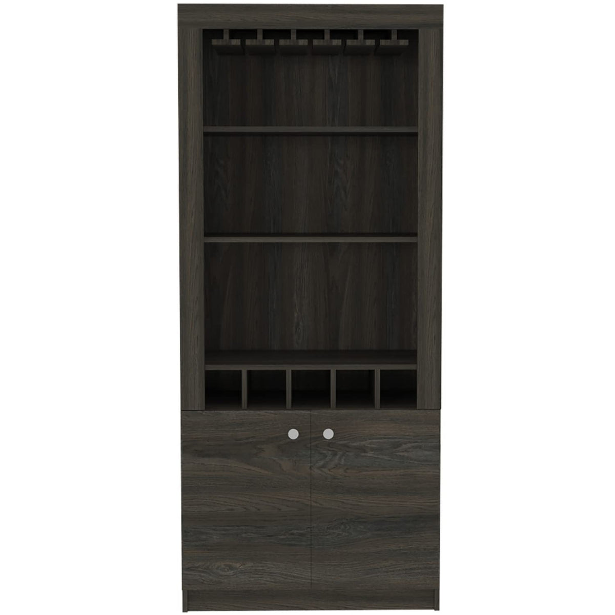 Dakota Bar Double Door Cabinet with 5 Wine Cubbies, Rack, and 2 Open Shelves, Carbon Espresso