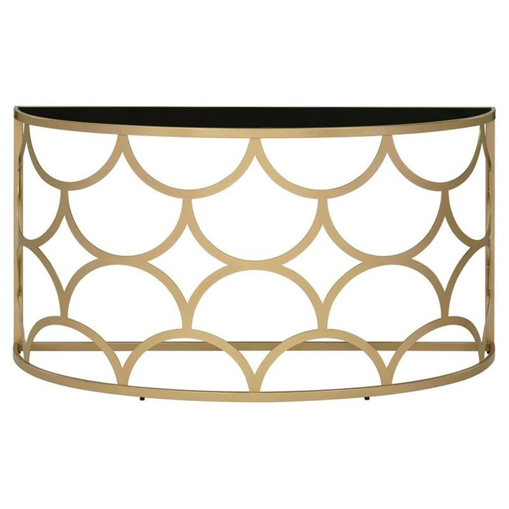 Acme Altus Half Moon Glass Top Console Table With Metal Base In Gold