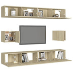 vidaXL TV Cabinet Set 6 Piece Home Indoor Hanging Wall-Mounted Stereo Plasma HiFi Cabinet TV Stand Unit Furniture Sonoma Oak Engineered Wood
