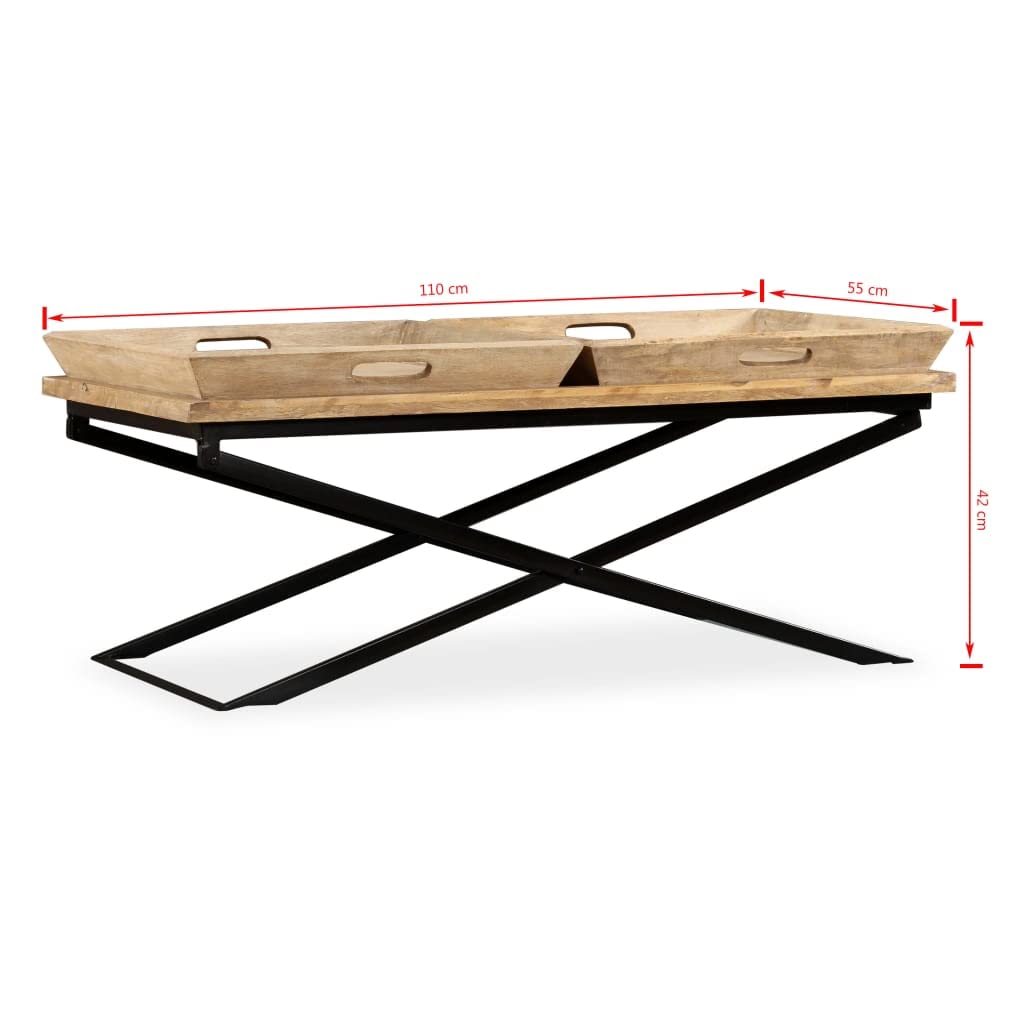 vidaXL Industrial-Style Solid Mango Wood Coffee Table - Thumbnail 4