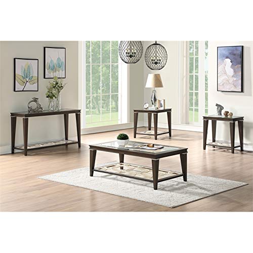 Acme Peregrine Glass Top Wooden Side Table with Bottom Shelf in Dark Brown