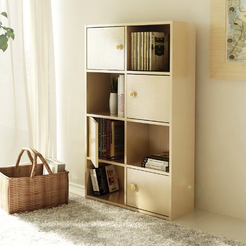 Furinno Pasir 4-Tier Shelf With 4 Door/Round Handle, Steam Beech