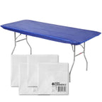 Kwik-Covers Rectangular Plastic Table Covers 20 Pack With Two Hundred And Eighty (280) Ohm Commerce Paper Napkins - Indoor Or Outdoor Table Covers (Table Not Included) (30X72 20 Pack, Royal Blue)