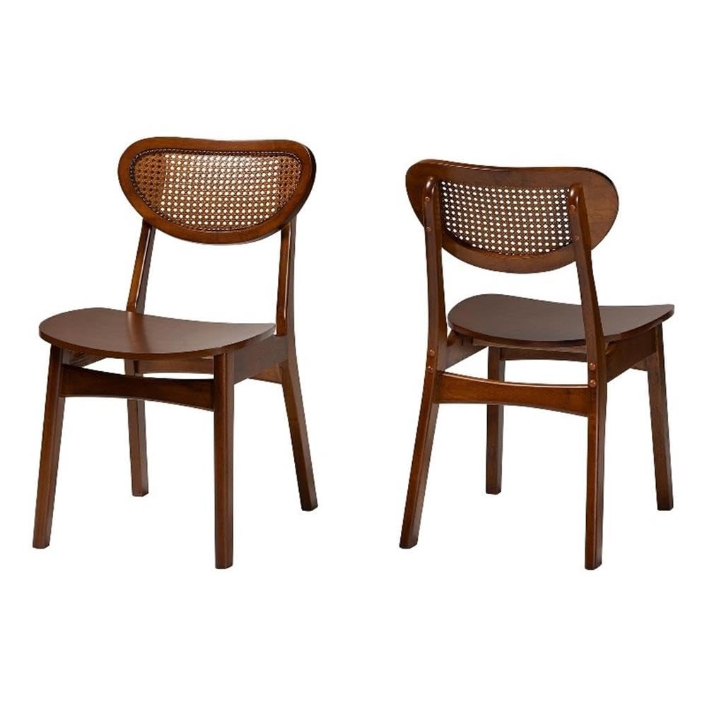 Baxton Studio Hesper Mid-Century Modern Walnut Brown Finished Wood And Rattan 2-Piece Dining Chair Set