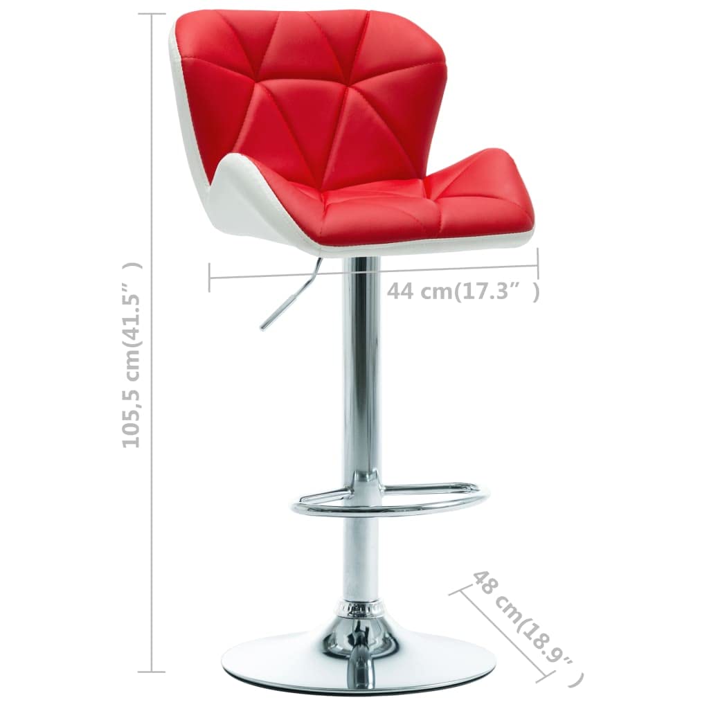 vidaXL Modern Red Faux Leather Bar Stool- Adjustable Pub Chair with Chrome-Plated Steel Frame, Footrest, 360-Degree Swivel, Easy-to-Clean, Highly Sturdy and Comfortable