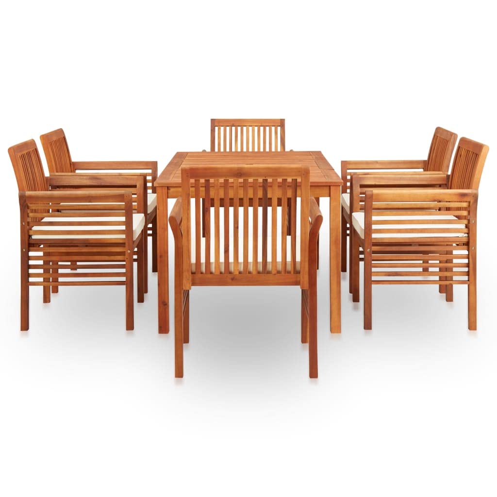 vidaXL Solid Acacia Wood 7 Piece Patio Dining Set with Cream White Cushions Garden Terrace Dinner Table Chairs Backyard Courtyard Porch Poolside Home