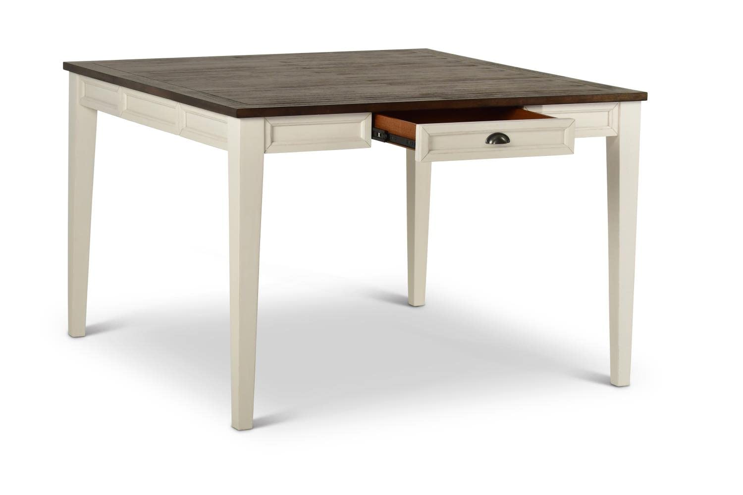 Steve Silver Furniture Cayla Counter 7pc Set, Farmhouse Styling, Includes One Counter Table and 6 Slat Back Chairs, Dining Room, 54&quot; L x 54&quot; W x 36&quot; H, White