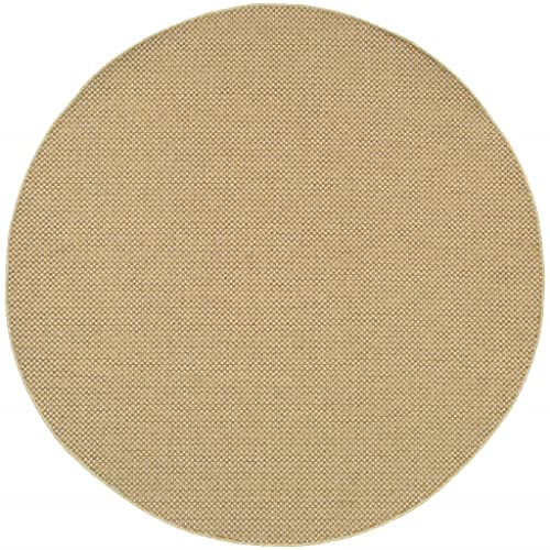 HomeRoots Polypropylene 8’ Round Solid Sand Beige Indoor Outdoor Area Rug