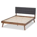 Baxton Studio Devan Mid-Century Modern Dark Grey Fabric Upholstered Walnut Brown Finished Wood Queen Size Platform Bed