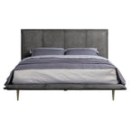 Acme Metis Top Grain Leather Upholstered Eastern King Bed in Gray