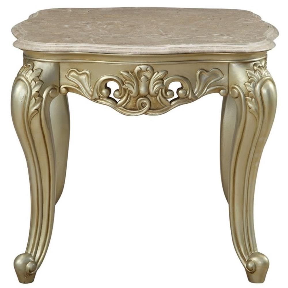 Acme Gorsedd Square Marble Top End Table in Golden Ivory